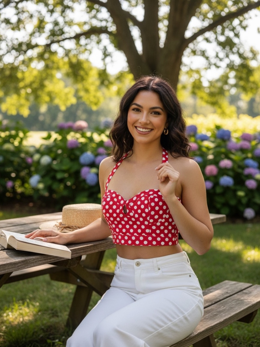 2B Bebe Red and White Polka Dot Halter Crop Top